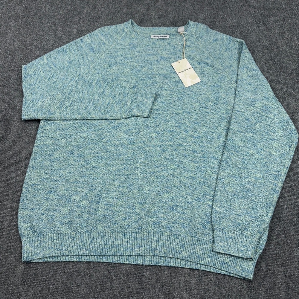 NEW Tommy Bahama Sandscape Crew Sweater Mens XXL Blue Green Marl Raglan Chevron‎
